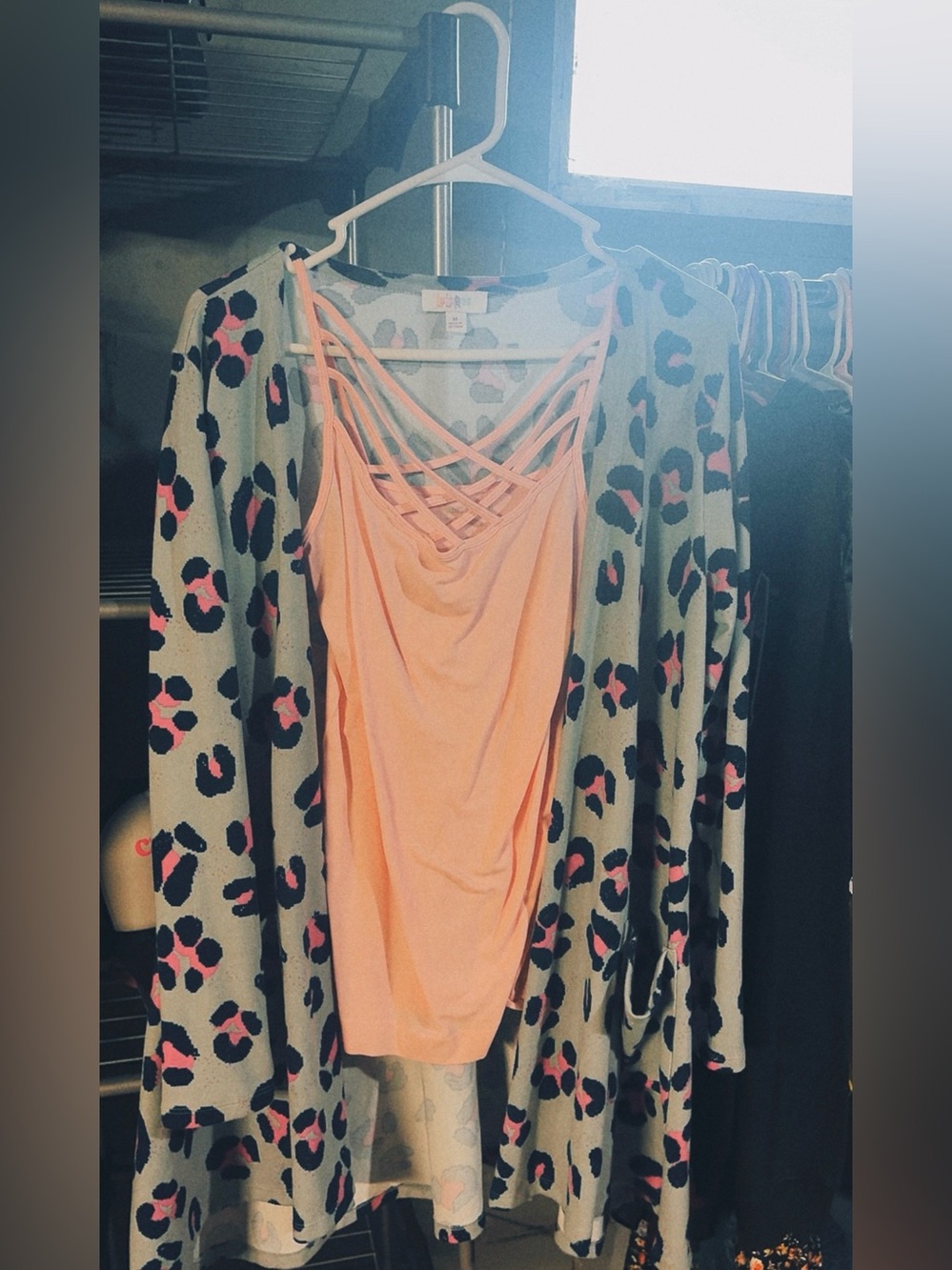 Women’s Peach Strappy Cami with Leopard Print Cardigan